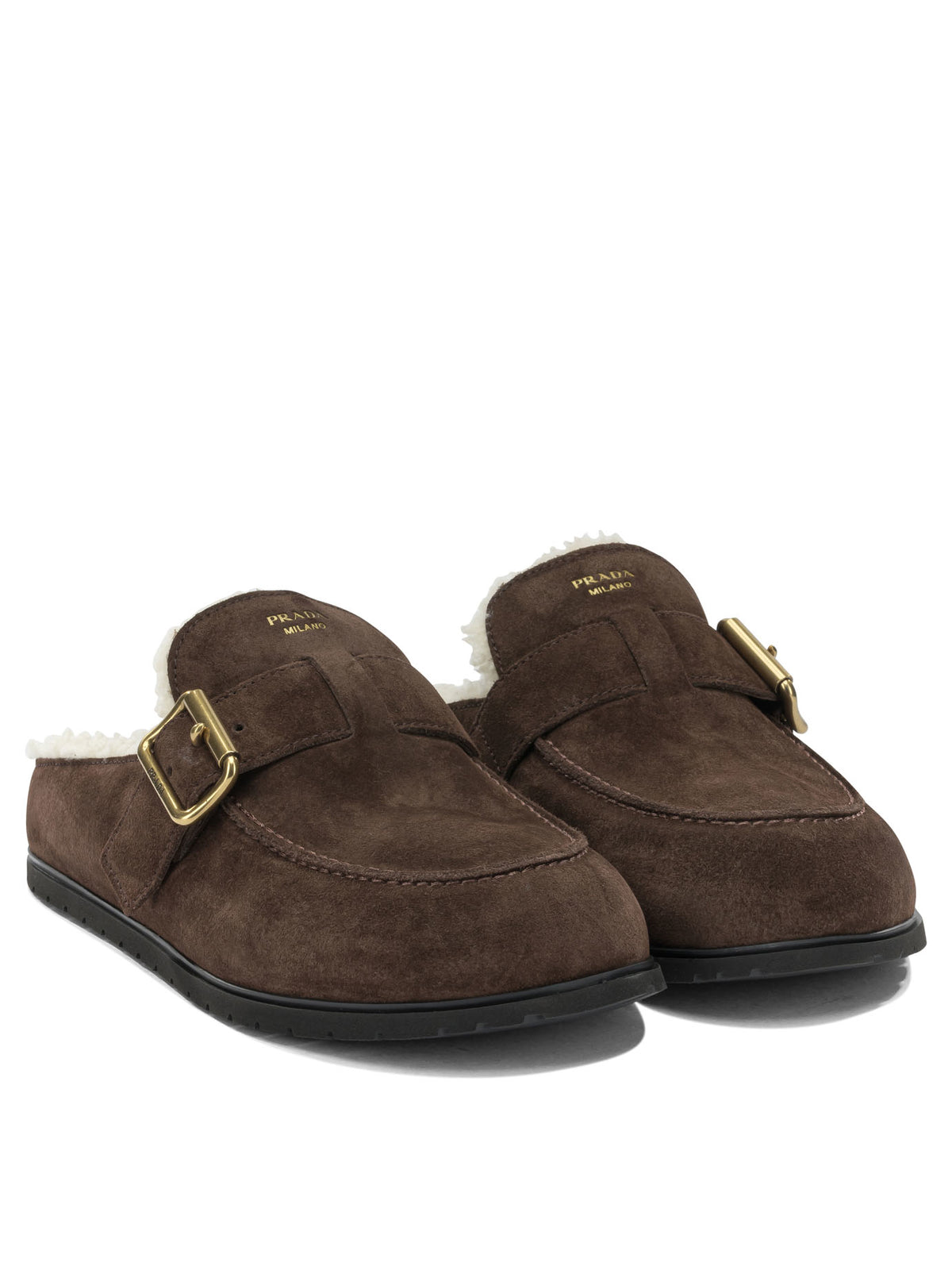 Prada Suede and shearling mules - Brown