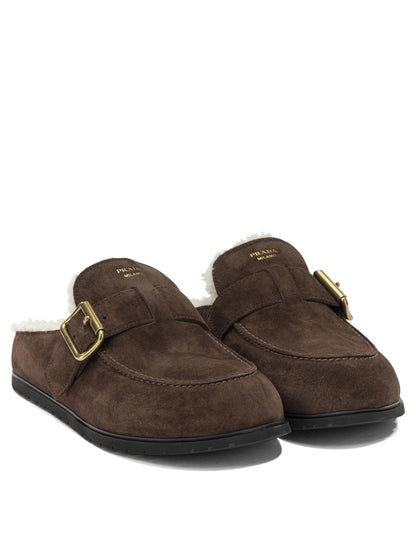 Prada Suede and shearling mules - Brown
