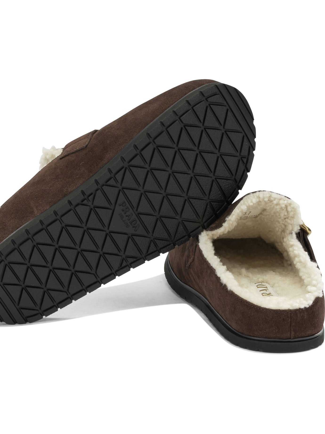 Prada Suede and shearling mules - Brown