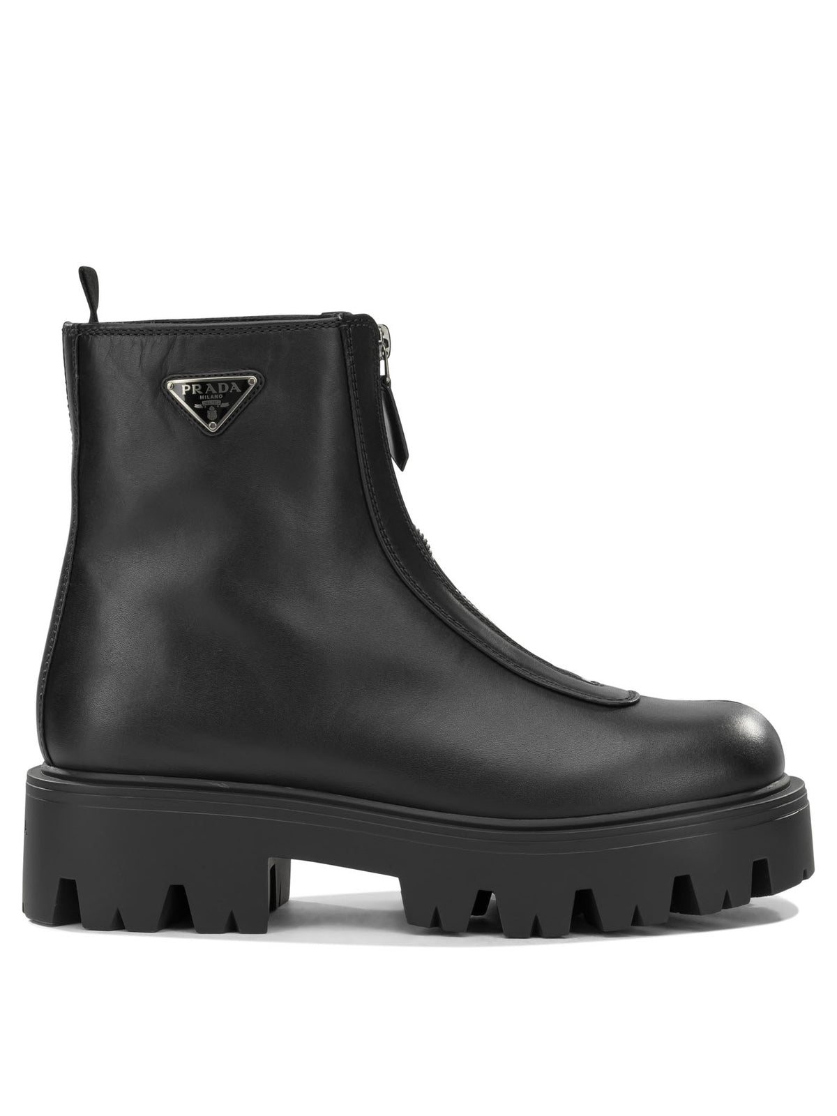 Prada Leather Ankle Boots with Zippers - Black