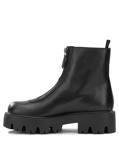 Prada Leather Ankle Boots with Zippers - Black