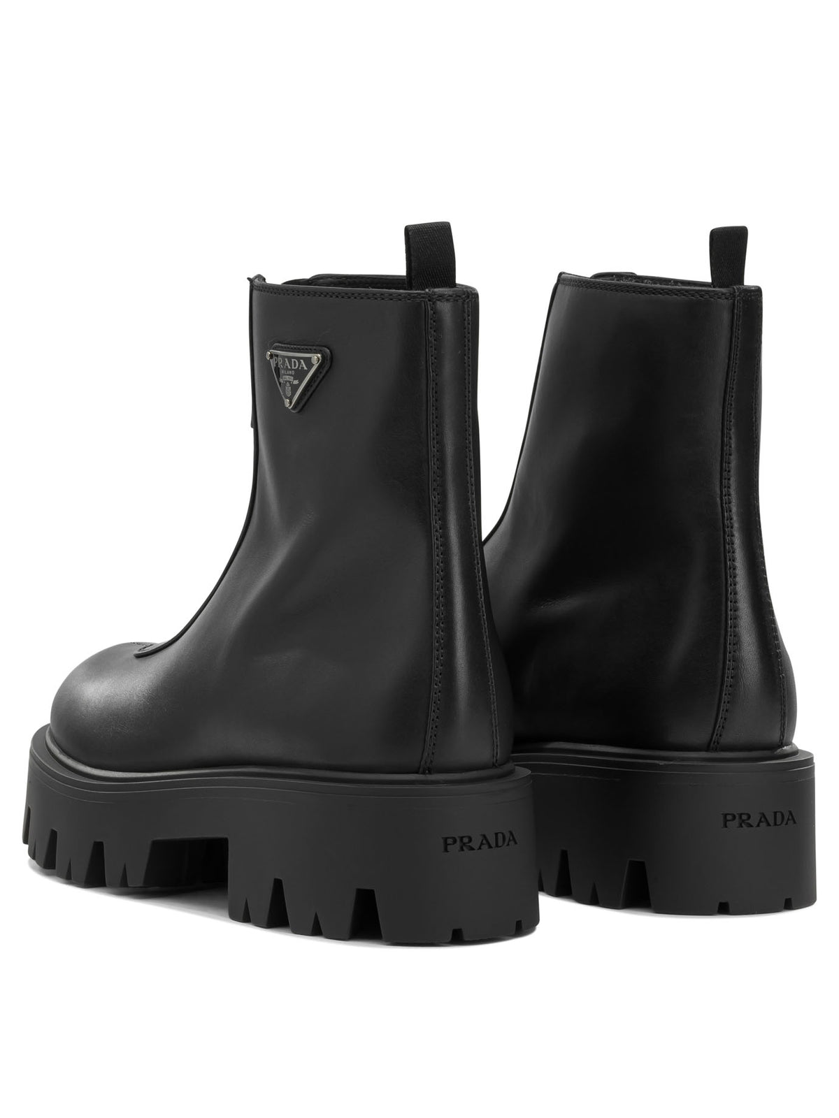 Prada Leather Ankle Boots with Zippers - Black