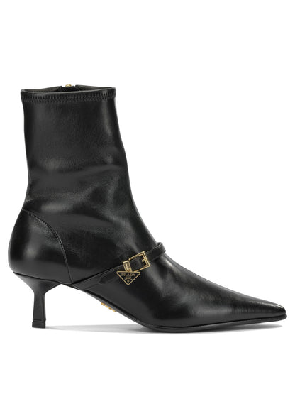 Prada Stretch leather ankle boots with zipper - Black