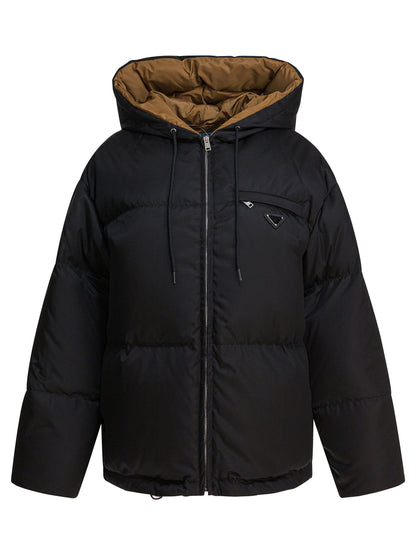 Prada Down Jacket with Logo in Re-Nylon - Black