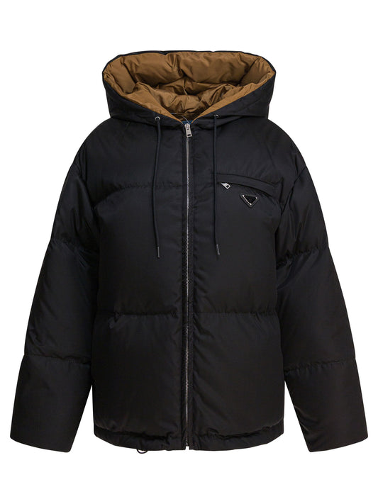 Prada Down Jacket with Logo in Re-Nylon - Black