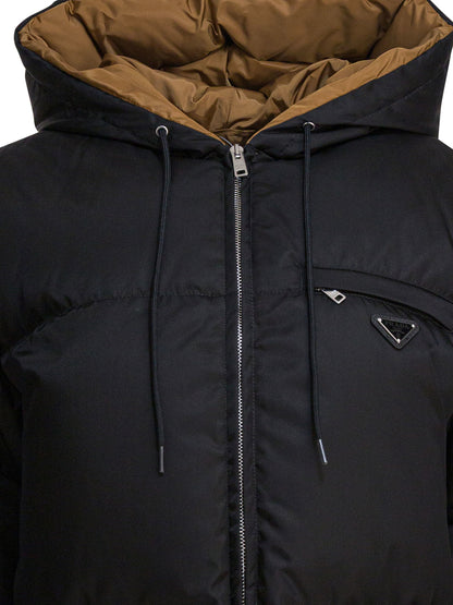 Prada Down Jacket with Logo in Re-Nylon - Black