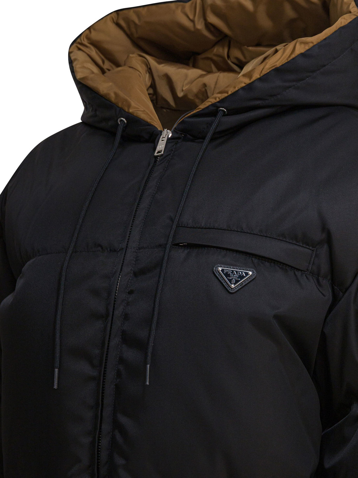 Prada Down Jacket with Logo in Re-Nylon - Black