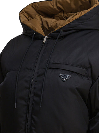 Prada Down Jacket with Logo in Re-Nylon - Black
