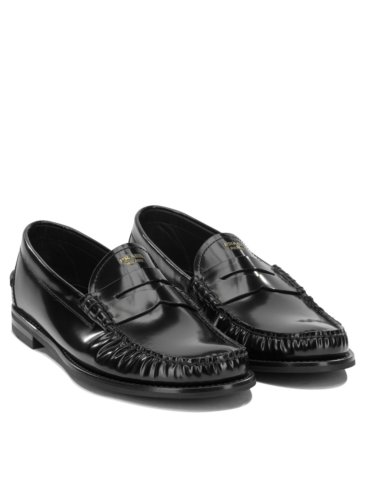 Prada Brushed-leather loafers - Black