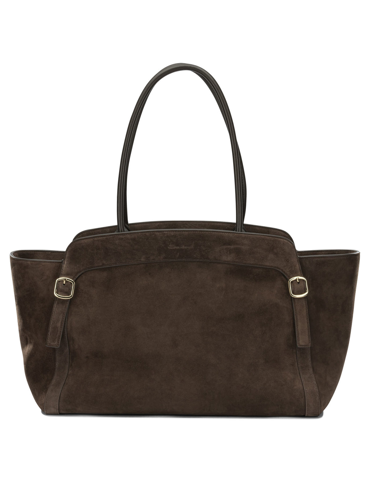 Santoni "Double Buckle" Medium Shoulder Bag - Brown