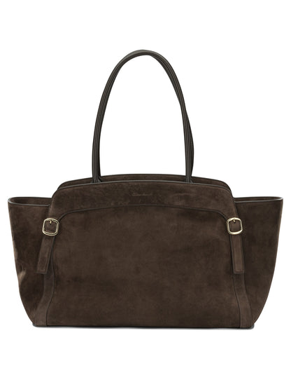 Santoni "Double Buckle" Medium Shoulder Bag - Brown