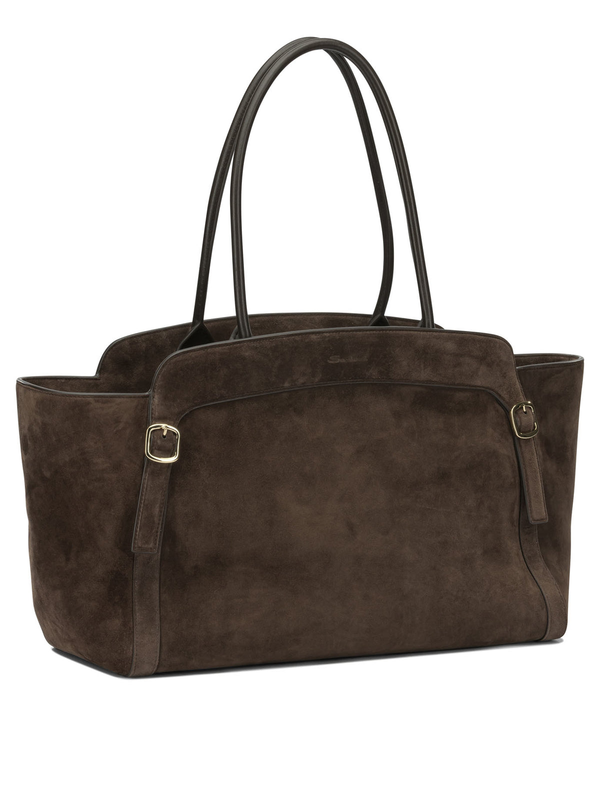 Santoni "Double Buckle" Medium Shoulder Bag - Brown