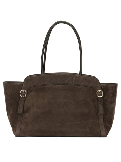 Santoni "Double Buckle" Medium Shoulder Bag - Brown