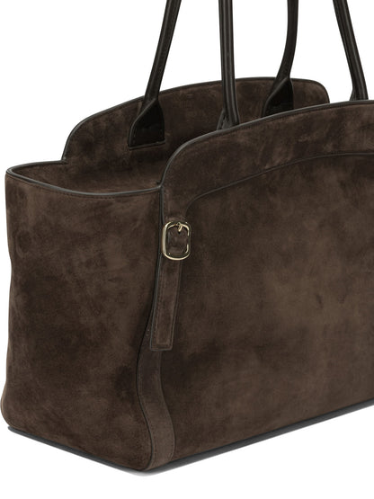 Santoni "Double Buckle" Medium Shoulder Bag - Brown