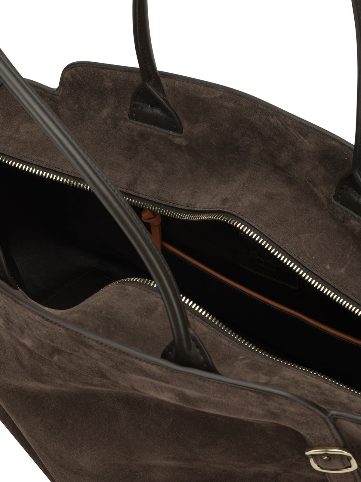 Santoni "Double Buckle" Medium Shoulder Bag - Brown