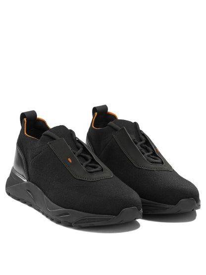 Santoni Low-top sneakers made of mesh and leather - Black