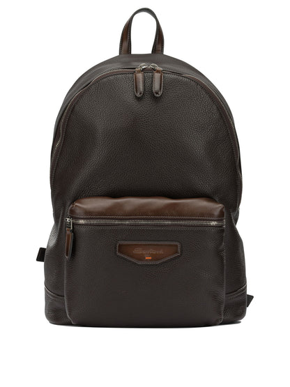 Santoni Casual Leather Backpack - Brown