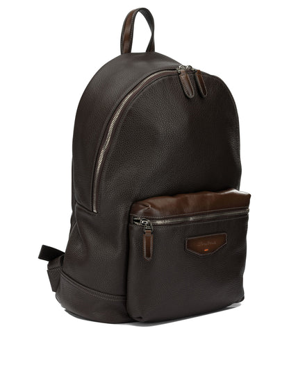 Santoni Casual Leather Backpack - Brown
