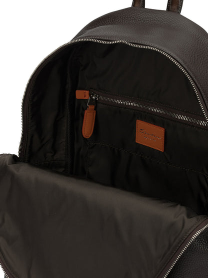 Santoni Casual Leather Backpack - Brown