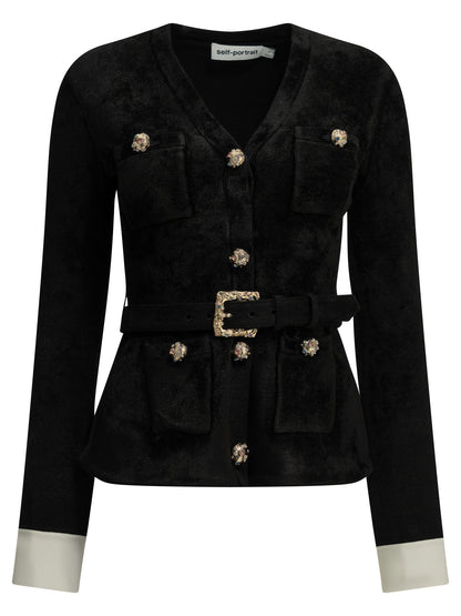 Self-Portrait Chenille cardigan - Black
