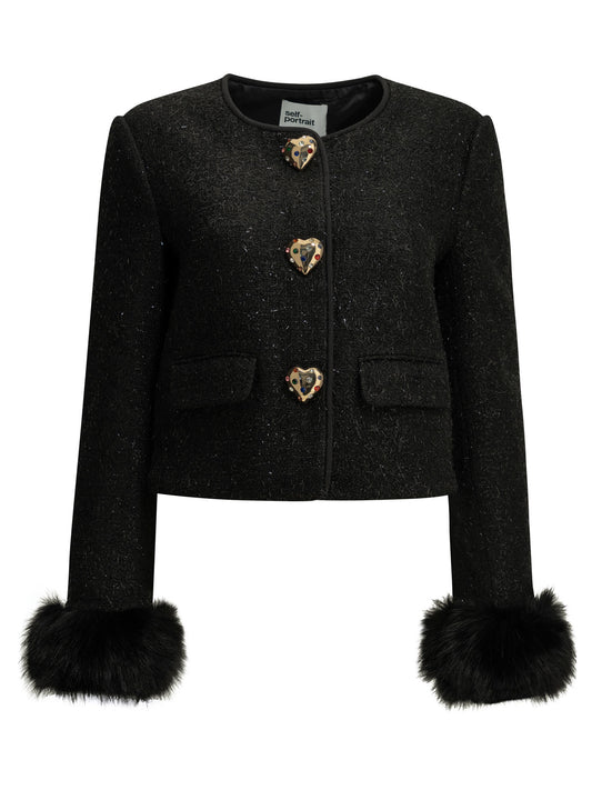 Self-Portrait Bouclé blazer - Black