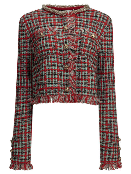 Self-Portrait Cotton-Blend Blazer - Red
