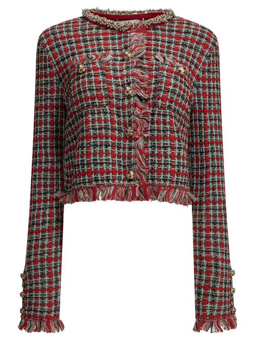 Self-Portrait Cotton-Blend Blazer - Red