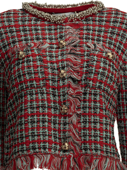 Self-Portrait Cotton-Blend Blazer - Red