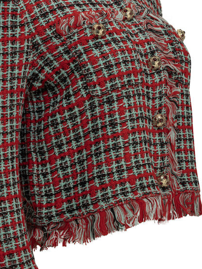 Self-Portrait Cotton-Blend Blazer - Red