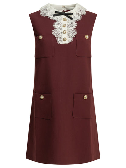 Self-Portrait Short dress with lace detail - Bordeaux
