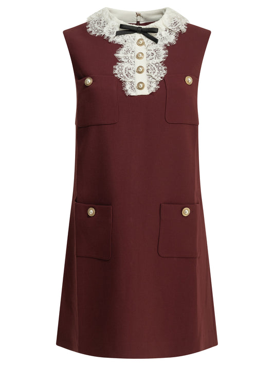 Self-Portrait Short dress with lace detail - Bordeaux