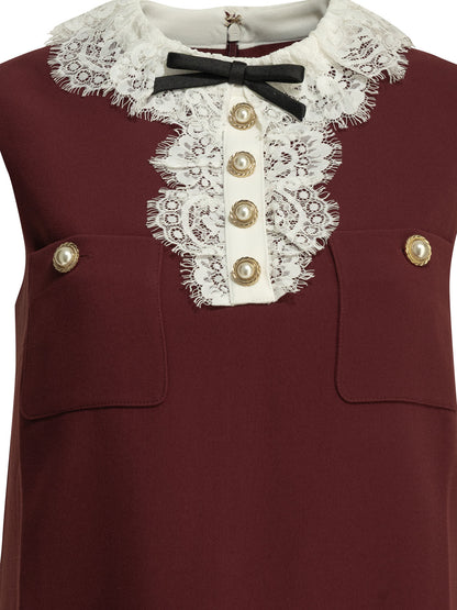 Self-Portrait Short dress with lace detail - Bordeaux