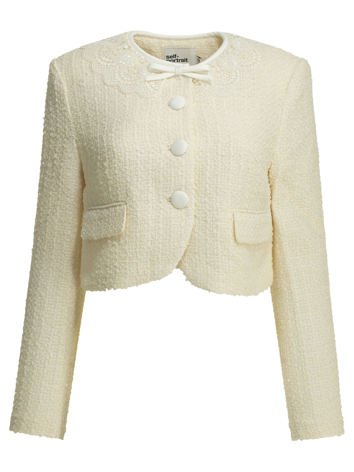 Self-Portrait Bouclé blazer with lace details - White