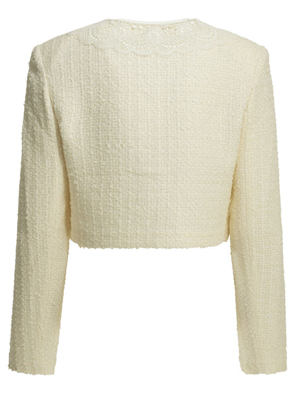 Self-Portrait Bouclé blazer with lace details - White