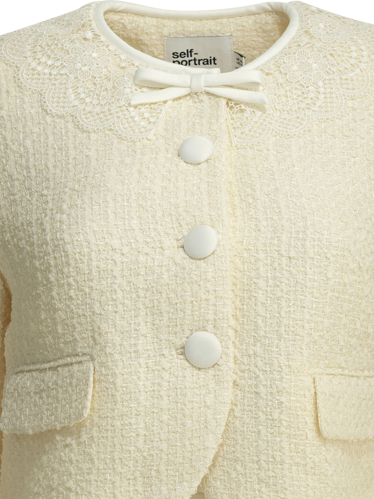Self-Portrait Bouclé blazer with lace details - White