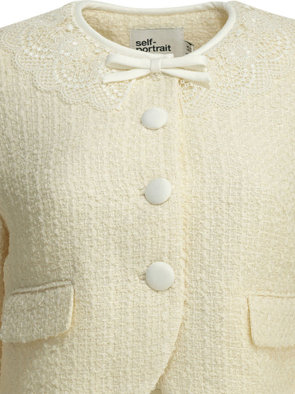 Self-Portrait Bouclé blazer with lace details - White