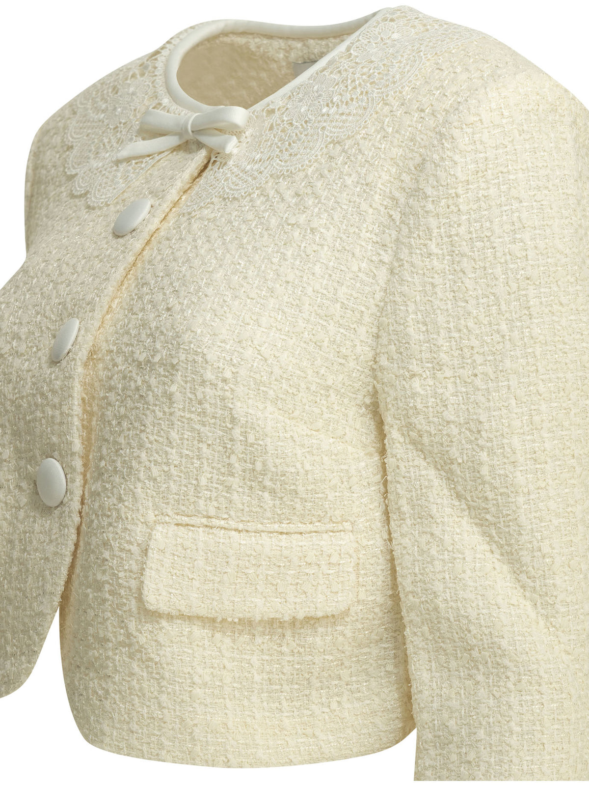 Self-Portrait Bouclé blazer with lace details - White