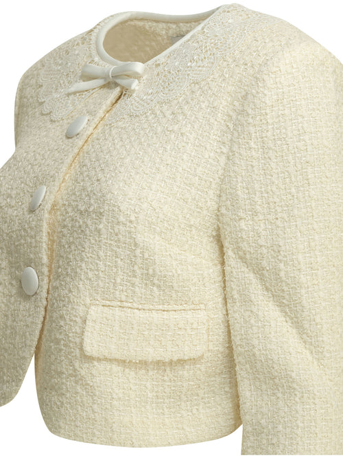 Self-Portrait Bouclé blazer with lace details - White