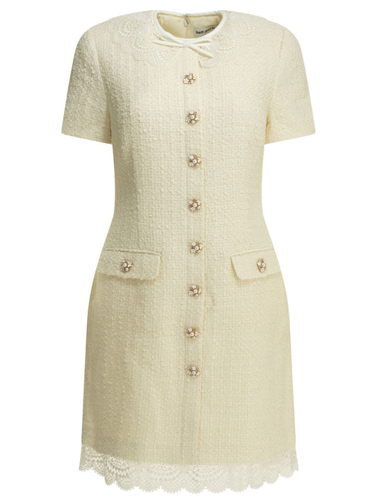 Self-Portrait Short dress with lace details - White