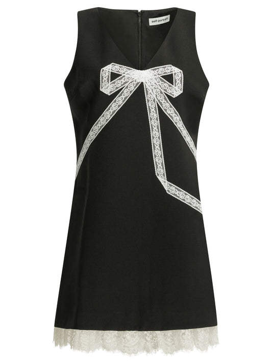 Self-Portrait Short sheath dress with bow - Black