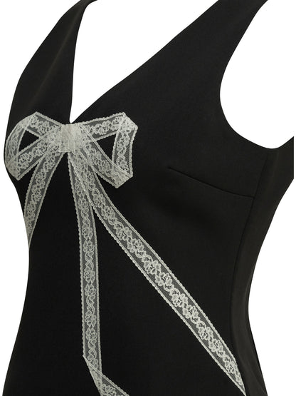 Self-Portrait Short sheath dress with bow - Black