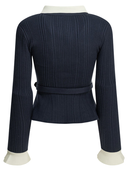 Self-Portrait Woven knit cardigan - Blue