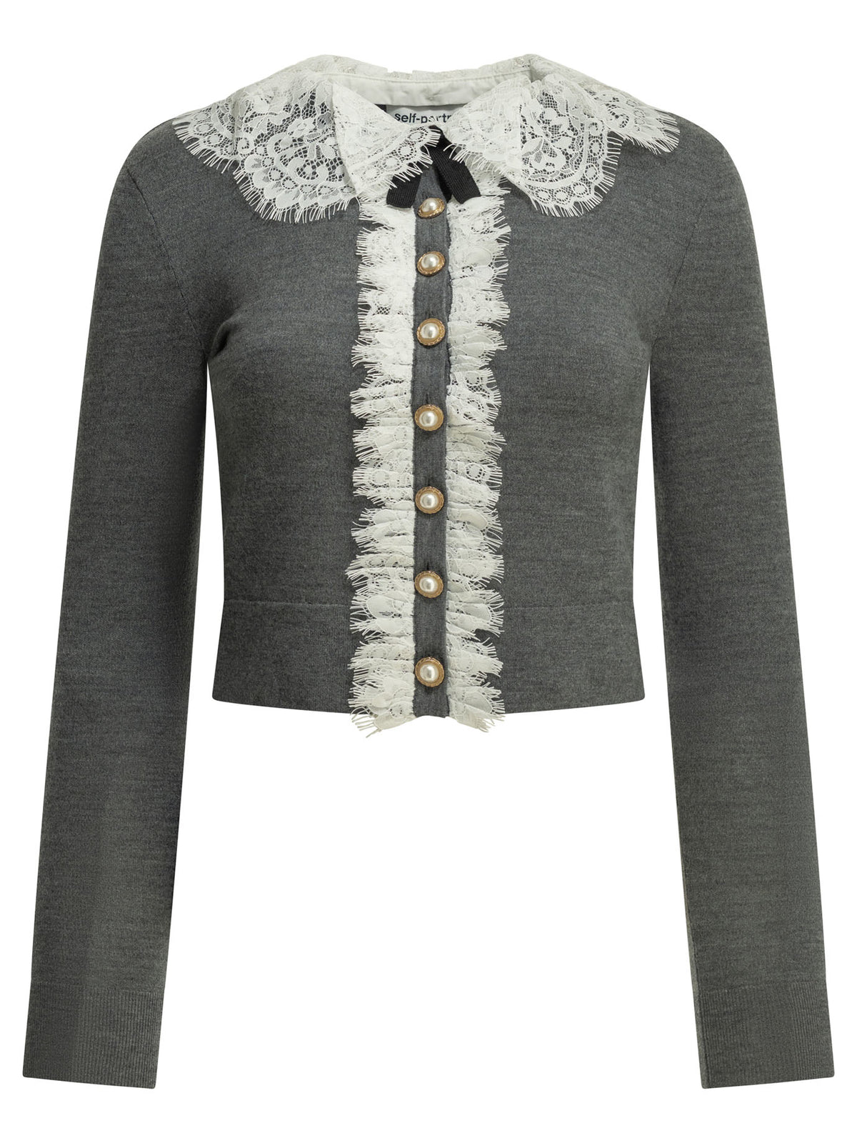 Self-Portrait Sweater with lace collar - Grey