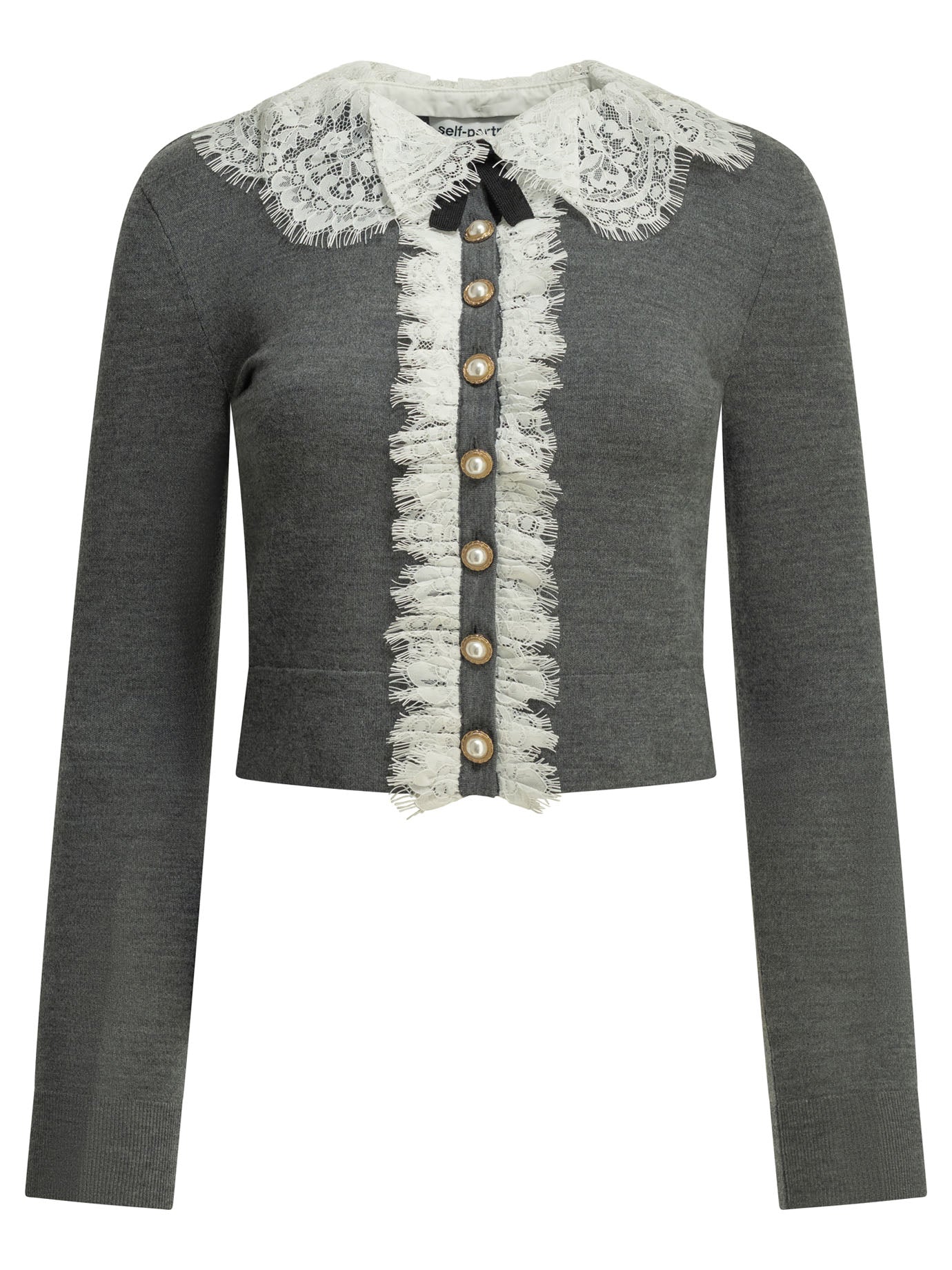 Self-Portrait Sweater with lace collar - Grey