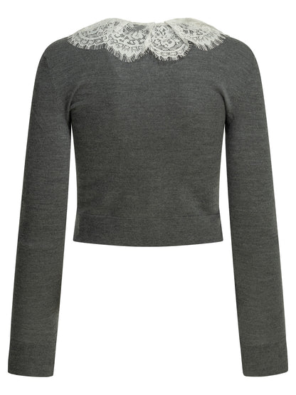 Self-Portrait Sweater with lace collar - Grey