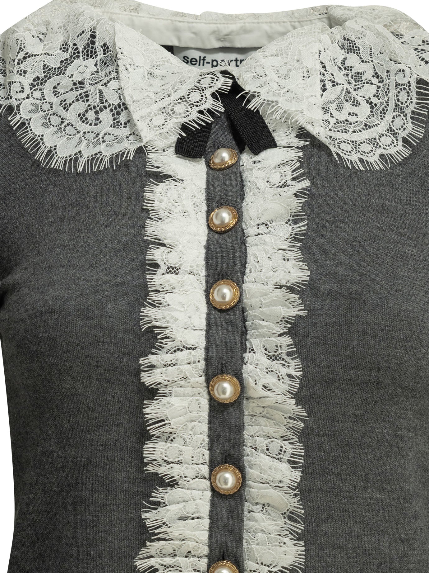 Self-Portrait Sweater with lace collar - Grey