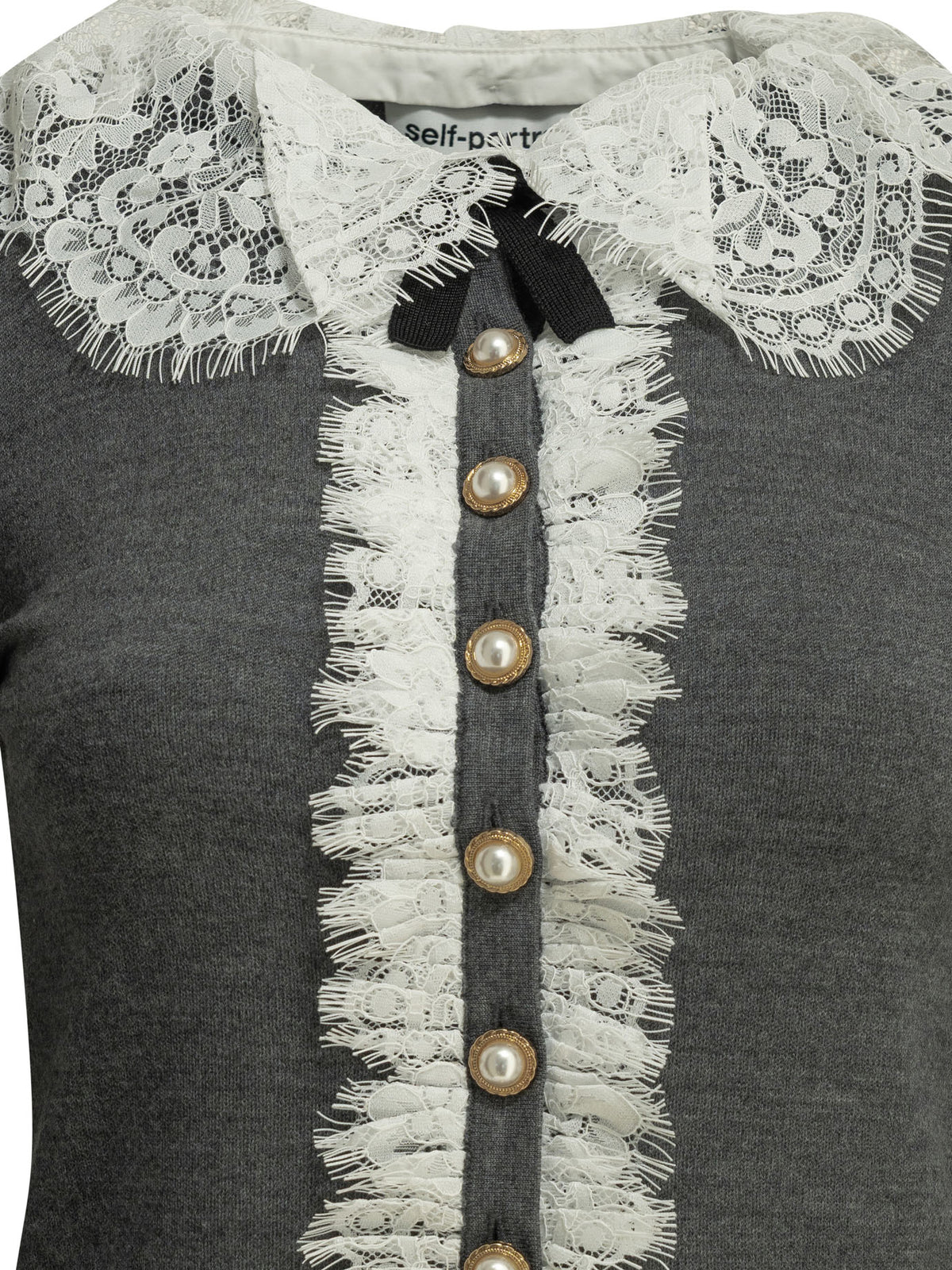 Self-Portrait Sweater with lace collar - Grey