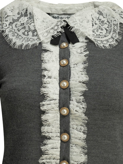 Self-Portrait Sweater with lace collar - Grey