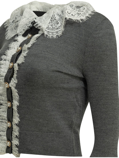 Self-Portrait Sweater with lace collar - Grey