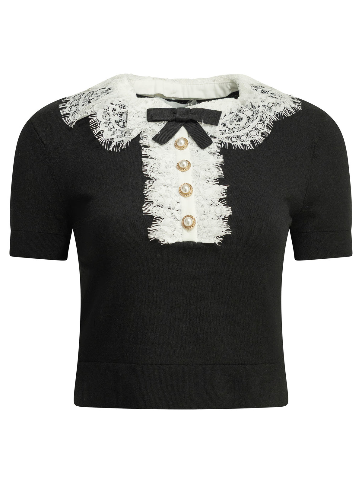 Self-Portrait Sweater with lace collar - Black